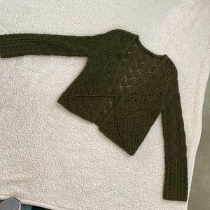 Olive Green. Crochet cardigan. Worn only once. Soft and perfect for spring.